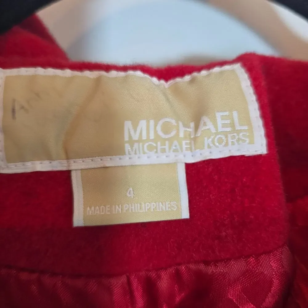 Michael Michael Kors 100%Wool Red Pea Coat Hoodie Jacket Size 4